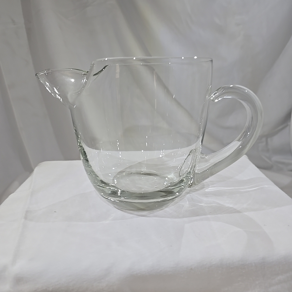 MCM Clear Open Handle Blown Glass Tea Pitcher